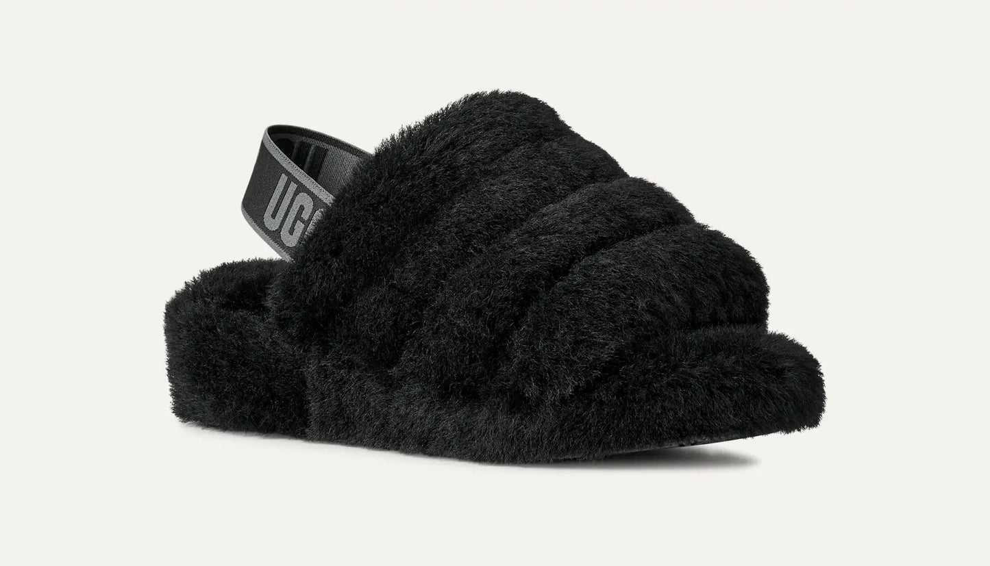 UGG Women's Fluff Yeah Slide in Black / Dark Shadow