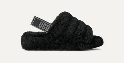 UGG Women's Fluff Yeah Slide in Black / Dark Shadow