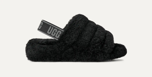 UGG Women's Fluff Yeah Slide in Black / Dark Shadow