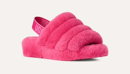 UGG Women's Fluff Yeah Slide in Deep Coral / Sachet Pink