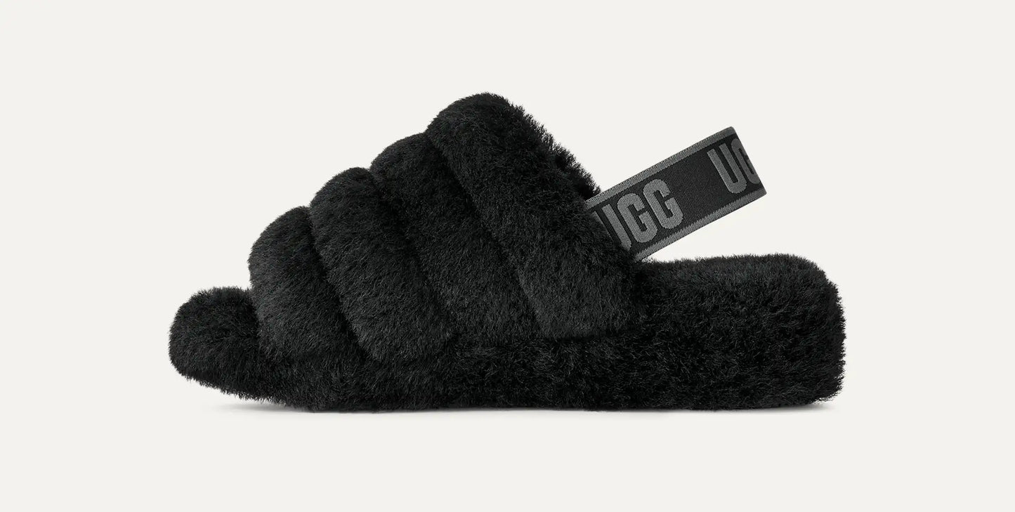UGG Women's Fluff Yeah Slide in Black / Dark Shadow