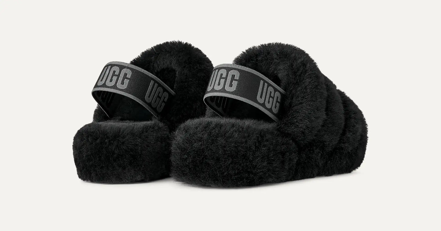 UGG Women's Fluff Yeah Slide in Black / Dark Shadow