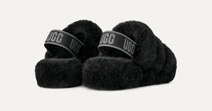 UGG Women's Fluff Yeah Slide in Black / Dark Shadow