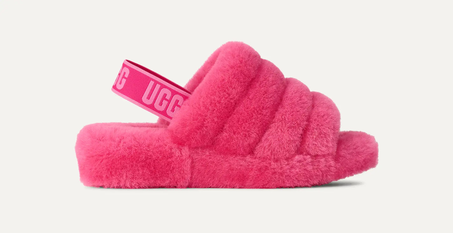 UGG Women's Fluff Yeah Slide in Deep Coral / Sachet Pink