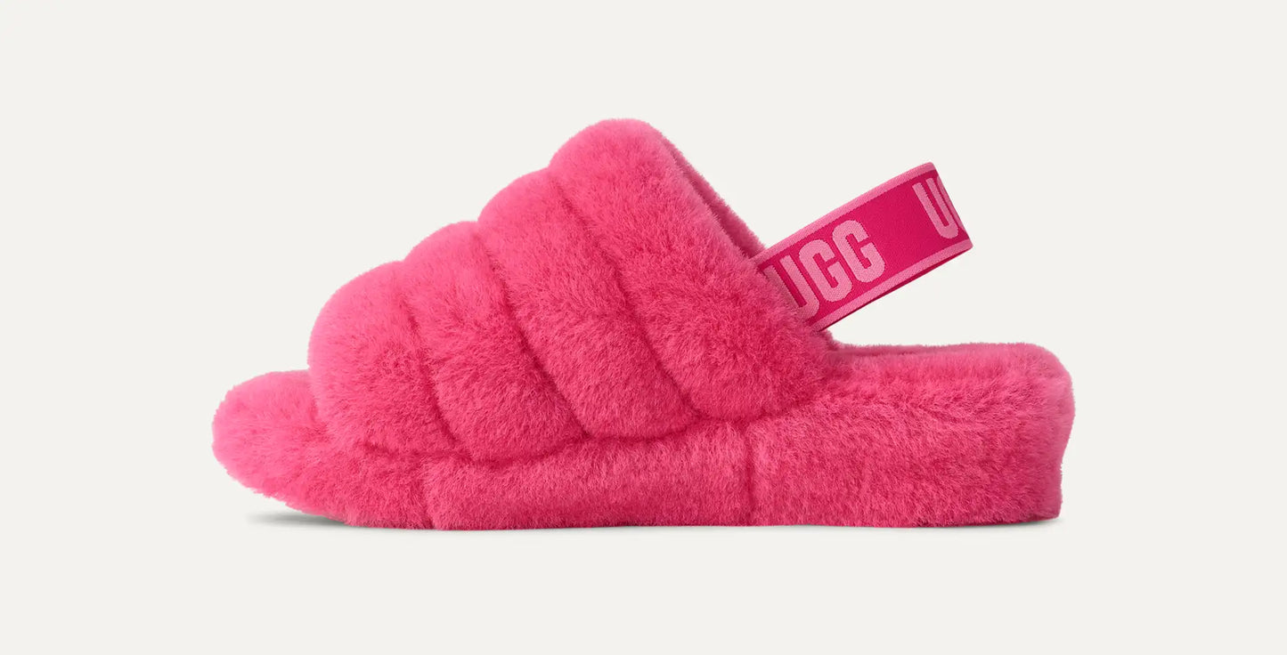 UGG Women's Fluff Yeah Slide in Deep Coral / Sachet Pink
