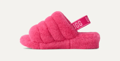 UGG Women's Fluff Yeah Slide in Deep Coral / Sachet Pink