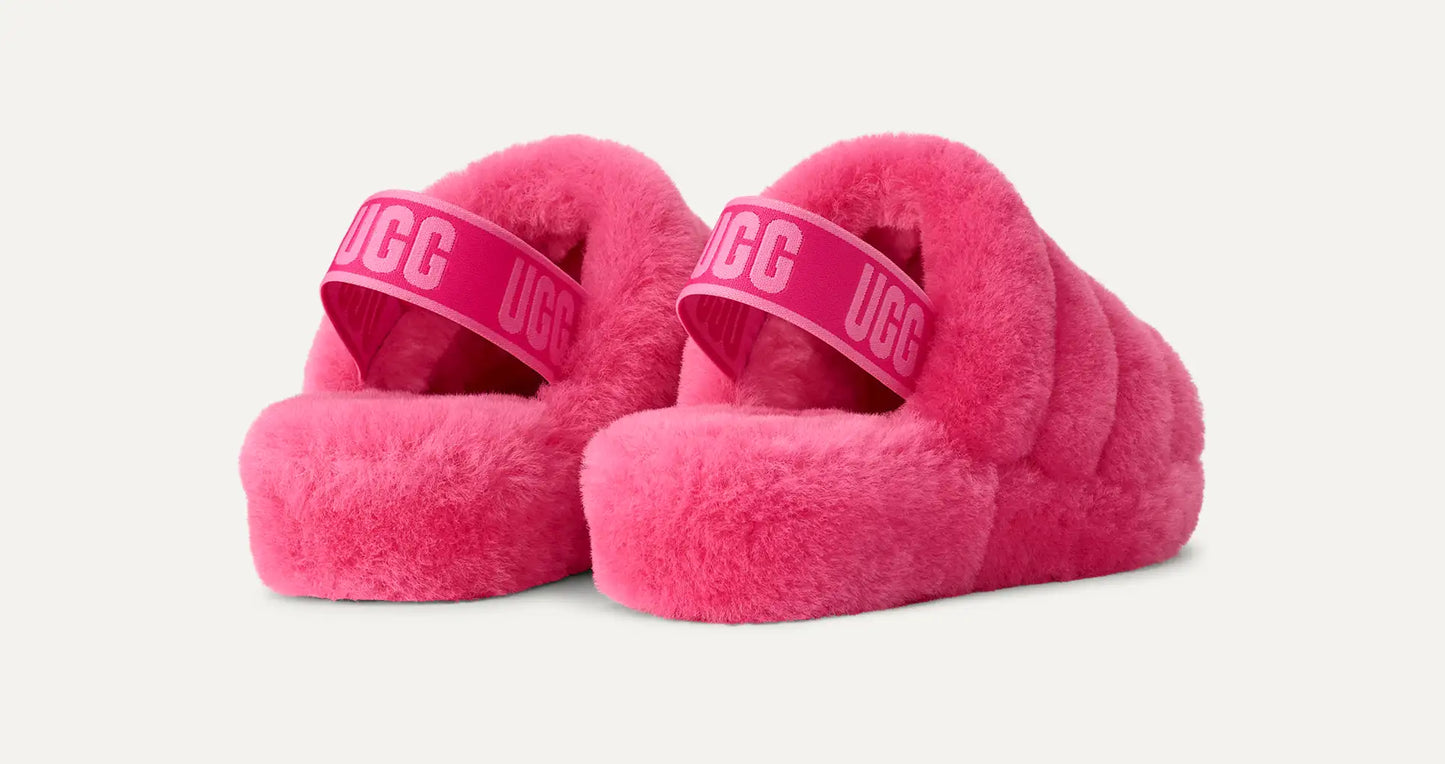 UGG Women's Fluff Yeah Slide in Deep Coral / Sachet Pink